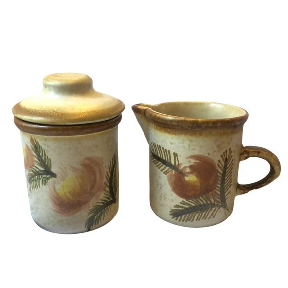 Chatham Pottery Vintage Flower and Pine Creamer and Sugar set - Picture 1 of 11